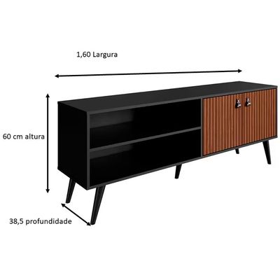 Rack Genialflex Amber com 2 Portas 160 cm Ideal para TV Preto com Marrom