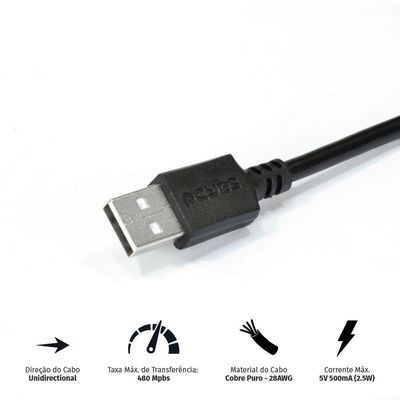 Cabo Extensor Usb A 2.0 Macho Para Usb A 2.0 Femea 28awg Puro Cobre 2 Metros - Puamf2-2