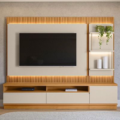 Rack Para Sala Com Painel Para Tv 70 Pol Led 238cm Spencer L05 Tauari Off White Fosco - Lyam Decor
