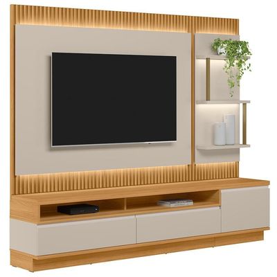 Rack Para Sala Com Painel Para Tv 70 Pol Led 238cm Spencer L05 Tauari Off White Fosco - Lyam Decor