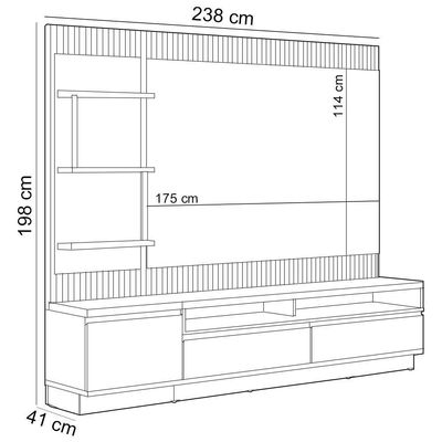 Rack Para Sala Com Painel Para Tv 70 Pol Led 238cm Spencer L05 Tauari Off White Fosco - Lyam Decor