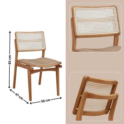 Conjunto Com 2 Cadeiras Madeira Eva Premium Veludo Bege Imbuia Natural