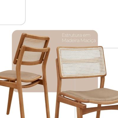 Conjunto Com 2 Cadeiras Madeira Eva Premium Veludo Bege Imbuia Natural