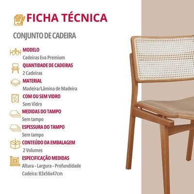 Conjunto Com 2 Cadeiras Madeira Eva Premium Veludo Bege Imbuia Natural