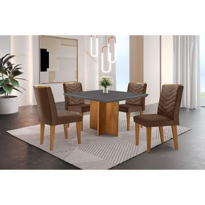 Conjunto Mesa Olímpia Em Mdf Com 4 Cadeiras Liz Moderna Veludo Marrom Grafite Imbuia