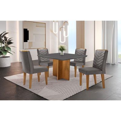 Conjunto Mesa Olímpia Em Mdf Com 4 Cadeiras Liz Moderna Veludo Grafite Imbuia