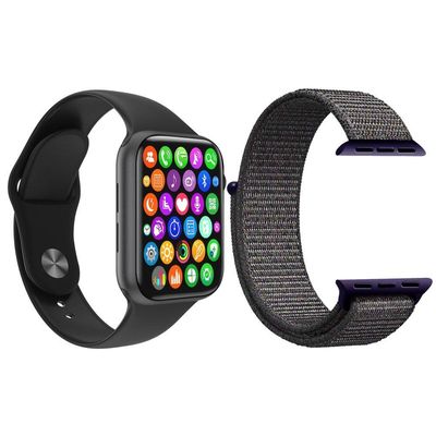 Kit 1 Smartwatch Preto + 1 Pulseira Extra Nylon Azul Marinho