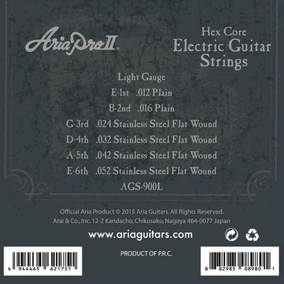Encordoamento Para Guitarra Leve Flatw .011 Ags900l Aria Pro Ii