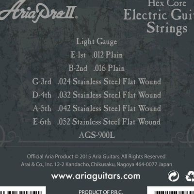 Encordoamento Para Guitarra Leve Flatw .011 Ags900l Aria Pro Ii