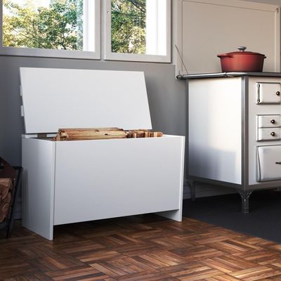 Armário Caixa De Lenha Porta Trecos Infantil 73cm Com Assento E Encosto Branco Branco