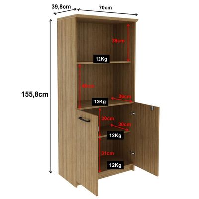 Armário Escritório 155,8cm 2 Portas com Chave e Puxador Metal ME4199 Amêndoa