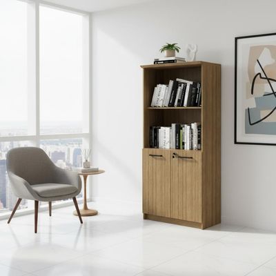 Armário Escritório 155,8cm 2 Portas com Chave e Puxador Metal ME4199 Amêndoa