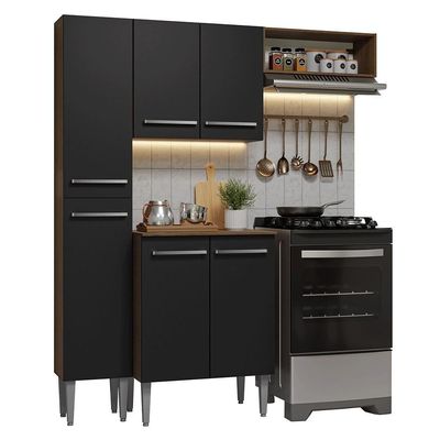 Armário De Cozinha Compacta 156 Cm Rustic-preto Emilly Madesa 01