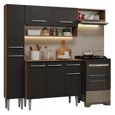 Armário De Cozinha Completa 197 Cm Rustic-preto Emilly Madesa 02