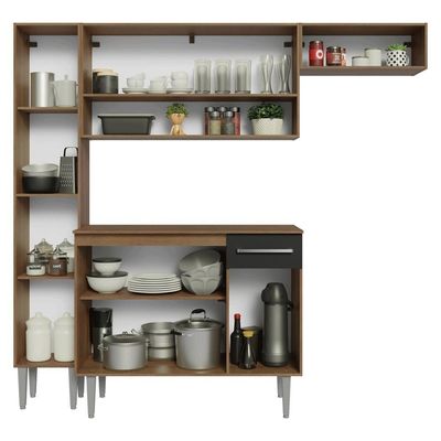 Armário De Cozinha Completa 197 Cm Rustic-preto Emilly Madesa 02