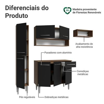 Armário De Cozinha Completa 197 Cm Rustic-preto Emilly Madesa 02