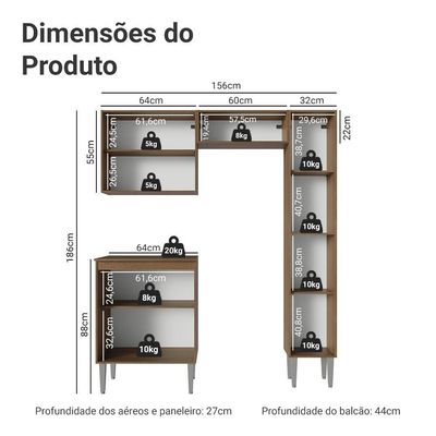 Armário De Cozinha Compacta 156 Cm Rustic-preto Emilly Madesa 02