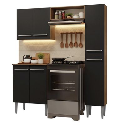 Armário De Cozinha Compacta 156 Cm Rustic-preto Emilly Madesa 02