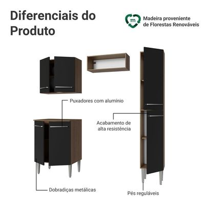 Armário De Cozinha Compacta 156 Cm Rustic-preto Emilly Madesa 02