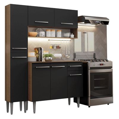 Armário De Cozinha Compacta 137 Cm Rustic-preto Emilly Madesa 011