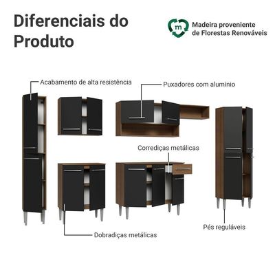 Armário De Cozinha Completa 325cm Rustic-preto Emilly Madesa 07