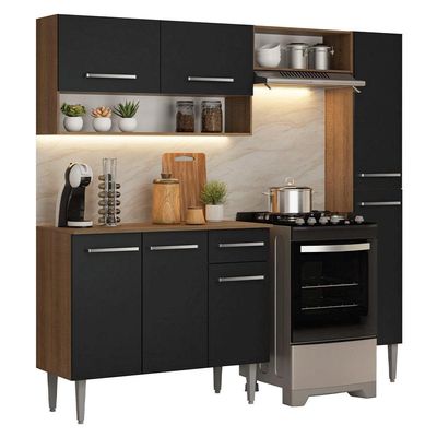 Armário De Cozinha Completa 197 Cm Rustic-preto Emilly Madesa 01