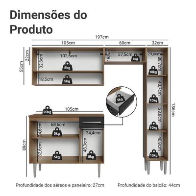 Armário De Cozinha Completa 197 Cm Rustic-preto Emilly Madesa 01