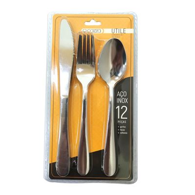 Faqueiro Cazza Colorê em Inox com Cabo Preto 12 Peças