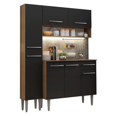 Armário De Cozinha Compacta 137 Cm Rustic-preto Emilly Madesa 012
