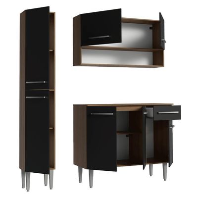 Armário De Cozinha Compacta 137 Cm Rustic-preto Emilly Madesa 012