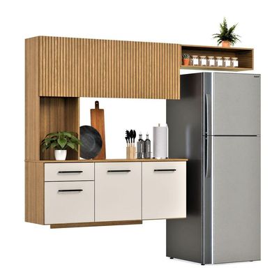 Armário De Cozinha Completo Joana Com 6 Portas E 1 Gaveta Para Cozinha Compacta Ripado Off