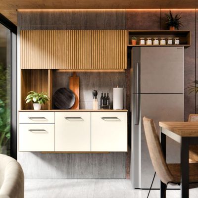 Armário De Cozinha Completo Joana Com 6 Portas E 1 Gaveta Para Cozinha Compacta Ripado Off