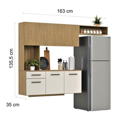Armário De Cozinha Completo Joana Com 6 Portas E 1 Gaveta Para Cozinha Compacta Ripado Off