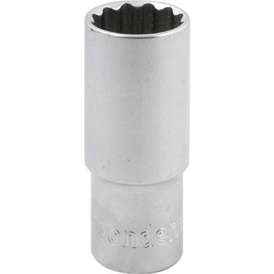 Soquete Estriado Encaixe 1-2" 24mm Longo Aço Cromo Vanádio Vonder 76mm Cromado Fosco
