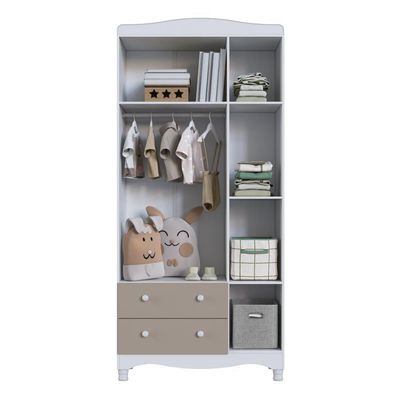 Guarda-roupa Infantil 3 Portas 2 Gavetas Nichos Cabideiro Branco com Cinnamon