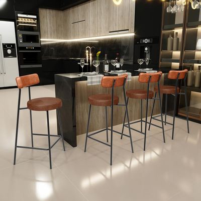 Kit 03 Banquetas Baixa Cozinha Sala Jantar Bancada Milão L02 Couríssimo Camel Marrom - Lyam Decor