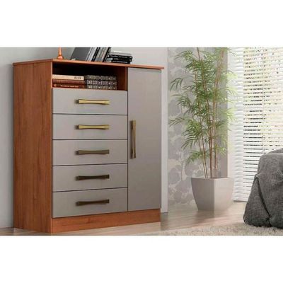 Cômoda De Quarto Madri C- 1 Porta 1 Nicho E 5 Gavetas Cinamomo - Acp