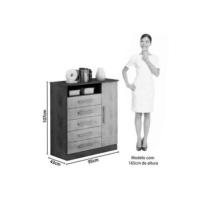 Cômoda De Quarto Madri C- 1 Porta 1 Nicho E 5 Gavetas Cinamomo - Acp