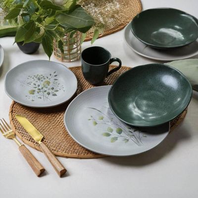 Jogo Prato Fundo Caneca e Bowl Cerâmica Orgânica Verde Arauco Porto Brasil