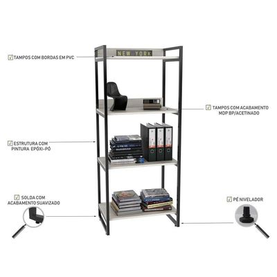 Estante Livreiro Multiuso Industrial 4 Prateleiras Snow