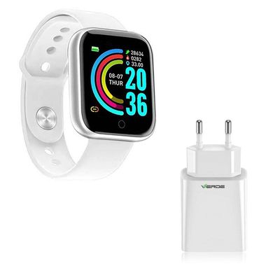Kit 1 Relógio Smartwatch Branco + 1 Base De Carregador