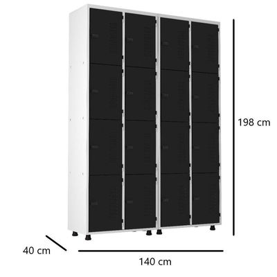 Armário Roupeiro Aço 16 Portas Trinco Preto