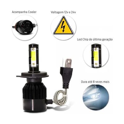 Kit Lâmpadas Super Led CODE H4 8000k Branca 7800 Lúmens