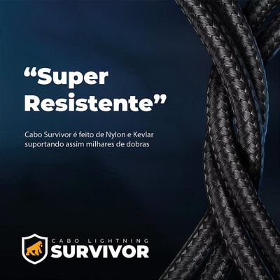 Cabo Lightning / USB-A - Survivor - Preto - 1,5M  no Atacado - Caixa Fechada 10 Unidades - Gshield