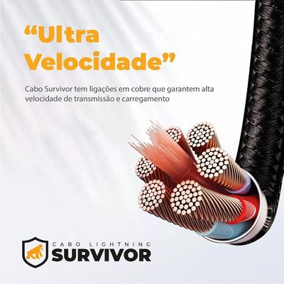 Cabo Lightning / USB-A - Survivor - Preto - 1,5M  no Atacado - Caixa Fechada 10 Unidades - Gshield