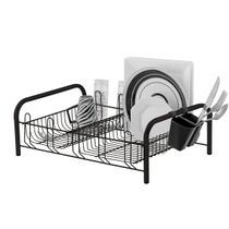 Escorredor de Louça Preto 16 Pratos Quadrados 10 Copos Porta Talher Plástico Cozinha Secador