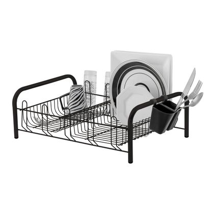 Escorredor de Louça Preto 16 Pratos Quadrados 10 Copos Porta Talher Plástico Cozinha Secador