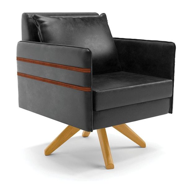 Poltrona Giratória Mari Corano Base De Madeira Ma30 Preto