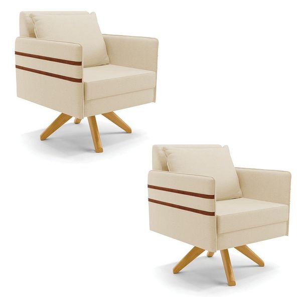 Kit 02 Poltronas Linho Base De Madeira Ma30 A19 Bege Kit 02 Poltronas Linho Base De Madeira Ma30 A19 Bege