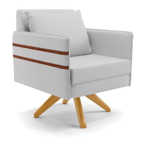 Poltrona Giratória Linho Base De Madeira Ma30 A05 Cinza Poltrona Giratória Linho Base De Madeira Ma30 A05 Cinza